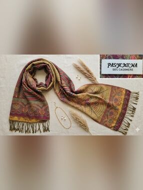 Pashmina 100% Cashmere Paisley Pashmina Shawl-Multicolor With Fringe